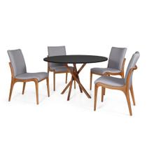 Conjunto Mesa de Jantar Redonda 120cm June Preta com 4 Cadeiras Garbo Cinza Escuro