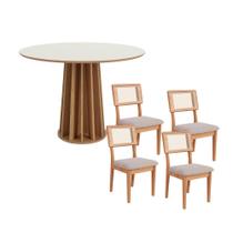 Conjunto Mesa de Jantar Redonda 1,35m com 4 Cadeiras em MDF