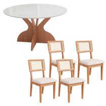Conjunto Mesa de Jantar Redonda 1,35m com 4 Cadeiras em MDF Conjunto Mesa de Jantar Redonda 1,35m com 4 Cadeiras em MDF