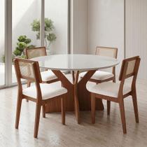 Conjunto Mesa de Jantar Redonda 1,35m com 4 Cadeiras em MDF Conjunto Mesa de Jantar Redonda 1,35m com 4 Cadeiras em MDF