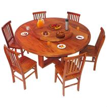 Conjunto Mesa de Jantar Redonda 1,6M Com 6 Cadeiras Mineira em Madeira Maciça Natural