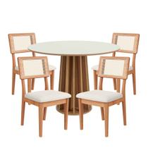 Conjunto Mesa de Jantar Redonda 4 Cadeiras Encosto Tela 100% MDF Branco Bege Dalla Costa