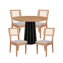 Conjunto Mesa de Jantar Redonda 4 Cadeiras Encosto Tela 100% MDF Preto Bege Dalla Costa