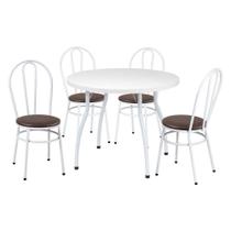 Conjunto Mesa De Jantar Redonda 90cm Com 4 Cadeiras Multimóveis Cr50135 Branco Marrom
