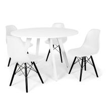 Conjunto Mesa de Jantar Redonda Amanda 120cm Branca com 4 Cadeiras Eames Eiffel Base Preta - Branco