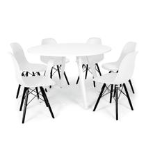 Conjunto Mesa de Jantar Redonda Amanda 120cm Branca com 6 Cadeiras Eames Eiffel Base Preta - Branco - MADE MOVEIS CEDRENSE LTDA