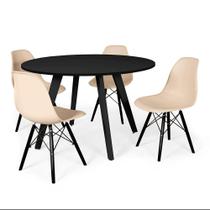 Conjunto Mesa de Jantar Redonda Amanda 120cm Preta com 4 Cadeiras Eames Eiffel Base Preta - Nude