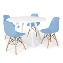 Conjunto Mesa de Jantar Redonda Amanda Branca 120cm com 4 Cadeiras Eames Eiffel - Azul Claro