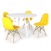 Conjunto Mesa de Jantar Redonda Amanda Branca 120cm com 4 Cadeiras Eiffel Botonê - Amarelo