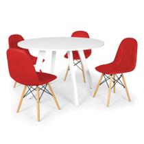 Conjunto Mesa de Jantar Redonda Amanda Branca 120cm com 4 Cadeiras Eiffel Botonê - Vermelho