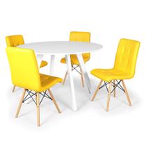 Conjunto Mesa de Jantar Redonda Amanda Branca 120cm com 4 Cadeiras Eiffel Gomos - Amarelo