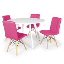 Conjunto Mesa de Jantar Redonda Amanda Branca 120cm com 4 Cadeiras Eiffel Gomos - Rosa