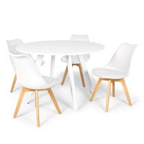 Conjunto Mesa de Jantar Redonda Amanda Branca 120cm com 4 Cadeiras Eiffel Leda - Branco