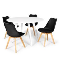 Conjunto Mesa de Jantar Redonda Amanda Branca 120cm com 4 Cadeiras Eiffel Leda - Preto