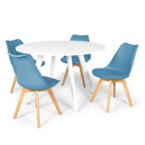Conjunto Mesa de Jantar Redonda Amanda Branca 120cm com 4 Cadeiras Eiffel Leda - Turquesa - Magazine Decor