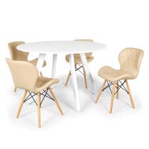 Conjunto Mesa de Jantar Redonda Amanda Branca 120cm com 4 Cadeiras Eiffel Slim - Nude
