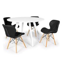 Conjunto Mesa de Jantar Redonda Amanda Branca 120cm com 4 Cadeiras Eiffel Slim - Preto