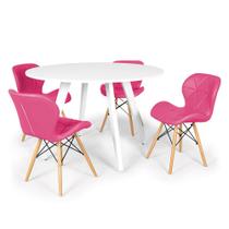 Conjunto Mesa de Jantar Redonda Amanda Branca 120cm com 4 Cadeiras Eiffel Slim - Rosa Conjunto Mesa de Jantar Redonda Amanda Branca 120cm com 4 Cadeiras Eiffel Slim - Rosa