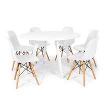Conjunto Mesa de Jantar Redonda Amanda Branca 120cm com 6 Cadeiras Eames Eiffel - Branco