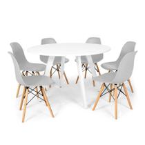 Conjunto Mesa de Jantar Redonda Amanda Branca 120cm com 6 Cadeiras Eames Eiffel - Cinza