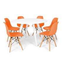 Conjunto Mesa de Jantar Redonda Amanda Branca 120cm com 6 Cadeiras Eames Eiffel - Laranja