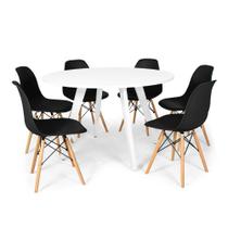 Conjunto Mesa de Jantar Redonda Amanda Branca 120cm com 6 Cadeiras Eames Eiffel - Preto