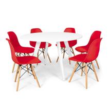 Conjunto Mesa de Jantar Redonda Amanda Branca 120cm com 6 Cadeiras Eames Eiffel - Vermelho