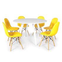 Conjunto Mesa de Jantar Redonda Amanda Branca 120cm com 6 Cadeiras Eiffel Botonê - Amarelo