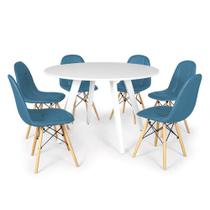 Conjunto Mesa de Jantar Redonda Amanda Branca 120cm com 6 Cadeiras Eiffel Botonê - Turquesa