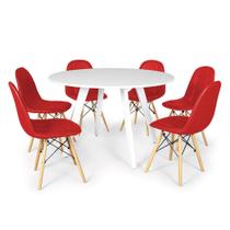 Conjunto Mesa de Jantar Redonda Amanda Branca 120cm com 6 Cadeiras Eiffel Botonê - Vermelho