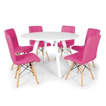 Conjunto Mesa de Jantar Redonda Amanda Branca 120cm com 6 Cadeiras Eiffel Gomos - Rosa