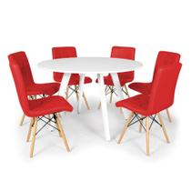 Conjunto Mesa de Jantar Redonda Amanda Branca 120cm com 6 Cadeiras Eiffel Gomos - Vermelho