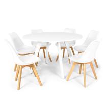 Conjunto Mesa de Jantar Redonda Amanda Branca 120cm com 6 Cadeiras Eiffel Leda - Branco