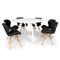 Conjunto Mesa de Jantar Redonda Amanda Branca 120cm com 6 Cadeiras Eiffel Slim - Preto