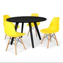Conjunto Mesa de Jantar Redonda Amanda Preta 120cm com 4 Cadeiras Eames Eiffel - Amarelo