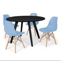 Conjunto Mesa de Jantar Redonda Amanda Preta 120cm com 4 Cadeiras Eames Eiffel - Azul Claro