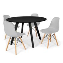 Conjunto Mesa de Jantar Redonda Amanda Preta 120cm com 4 Cadeiras Eames Eiffel - Cinza