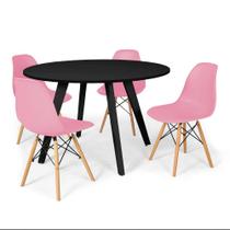 Conjunto Mesa de Jantar Redonda Amanda Preta 120cm com 4 Cadeiras Eames Eiffel - Rosa