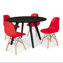 Conjunto Mesa de Jantar Redonda Amanda Preta 120cm com 4 Cadeiras Eames Eiffel - Vermelho