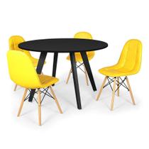 Conjunto Mesa de Jantar Redonda Amanda Preta 120cm com 4 Cadeiras Eiffel Botonê - Amarelo