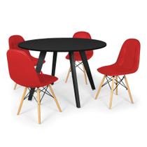 Conjunto Mesa de Jantar Redonda Amanda Preta 120cm com 4 Cadeiras Eiffel Botonê - Vermelho
