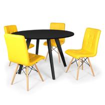 Conjunto Mesa de Jantar Redonda Amanda Preta 120cm com 4 Cadeiras Eiffel Gomos - Amarelo