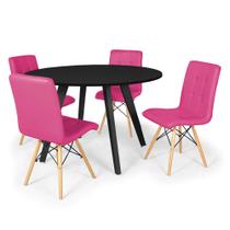 Conjunto Mesa de Jantar Redonda Amanda Preta 120cm com 4 Cadeiras Eiffel Gomos - Rosa