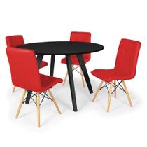 Conjunto Mesa de Jantar Redonda Amanda Preta 120cm com 4 Cadeiras Eiffel Gomos - Vermelho