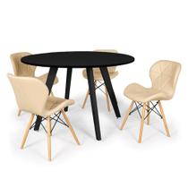 Conjunto Mesa de Jantar Redonda Amanda Preta 120cm com 4 Cadeiras Eiffel Slim - Nude