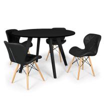 Conjunto Mesa de Jantar Redonda Amanda Preta 120cm com 4 Cadeiras Eiffel Slim - Preto