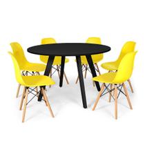 Conjunto Mesa de Jantar Redonda Amanda Preta 120cm com 6 Cadeiras Eames Eiffel - Amarelo