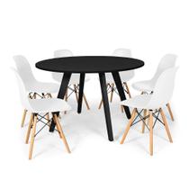 Conjunto Mesa de Jantar Redonda Amanda Preta 120cm com 6 Cadeiras Eames Eiffel - Branco