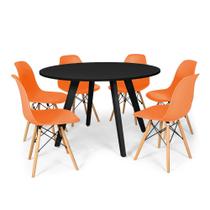 Conjunto Mesa de Jantar Redonda Amanda Preta 120cm com 6 Cadeiras Eames Eiffel - Laranja