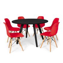 Conjunto Mesa de Jantar Redonda Amanda Preta 120cm com 6 Cadeiras Eames Eiffel - Vermelho